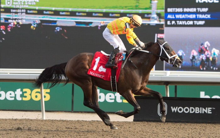 Mansetti and jockey Pietro Moran winning the 166th King's Plate on August 16, 2025 at Woodbine (Michael Burns Photo)
