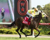 Rhaenyra and jockey Pietro Moran winning the Georgian Bay Stakes on June 22, 2025 at Woodbine (Michael Burns Photo)